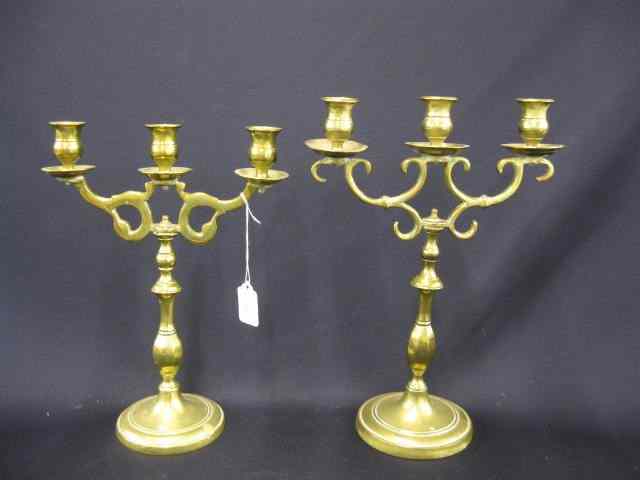 Appraisal: Pair of Brass Candelabra three light th century ''