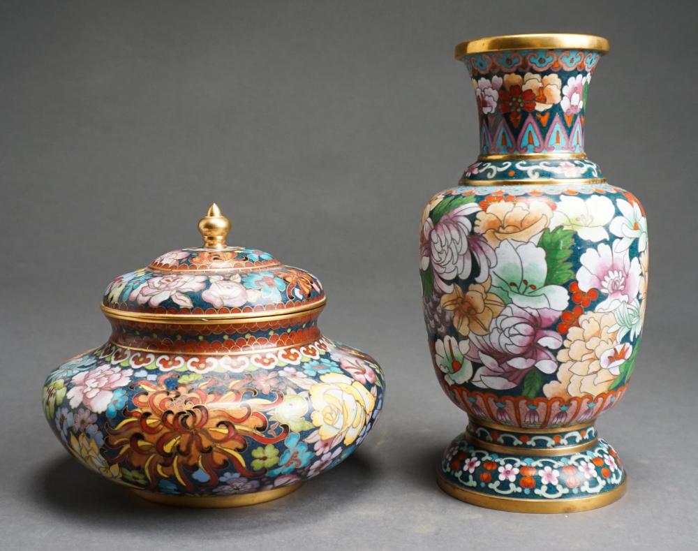 Appraisal: Japanese Cloisonne Vase and Covered Vessel