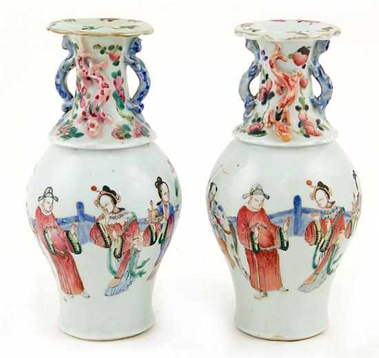 Appraisal: Pair Chinese Export porcelain vases th century baluster form neck