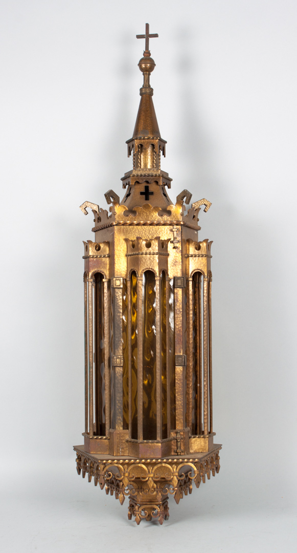 Appraisal: Gothic style brass sanctuary lamp early th century brass body