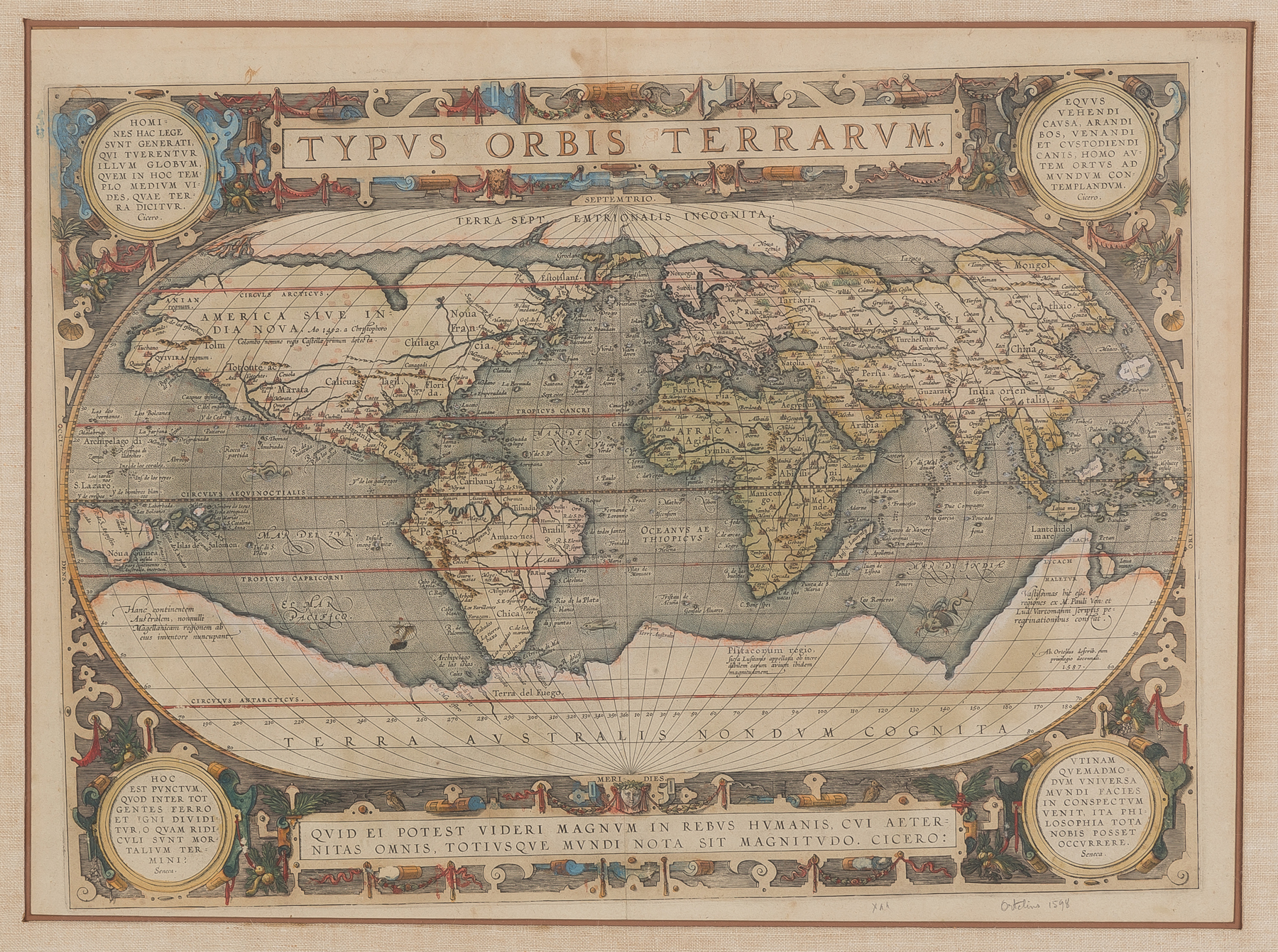 Appraisal: Carte Ortelius Map Label on back Grumps Gallery San Francisco