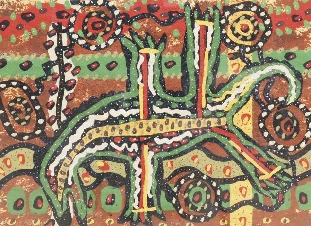 Appraisal: Framed Aboriginal acrylic gouache painting on paper Lizard unsigned sight