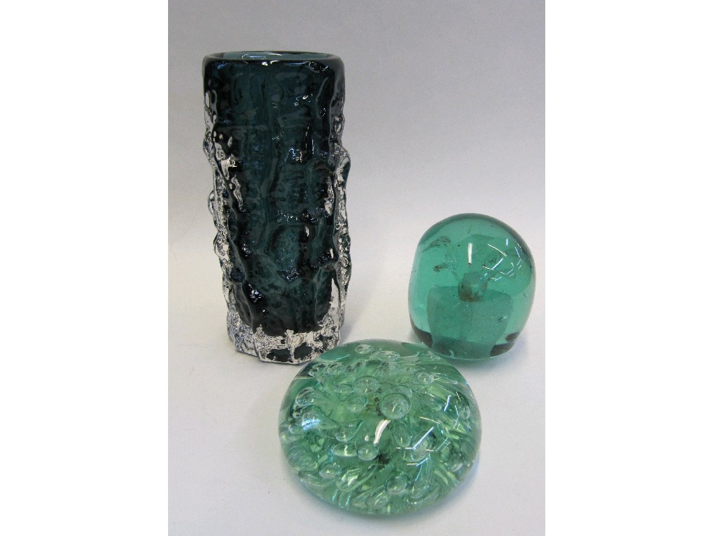 Appraisal: Whitefriars glass vase and two Victorian glass dump paperweights