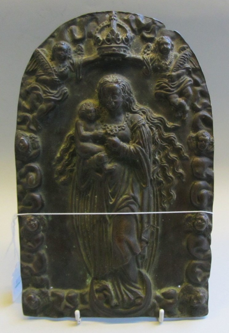 Appraisal: A continental bronze relief of the virgin and child dated