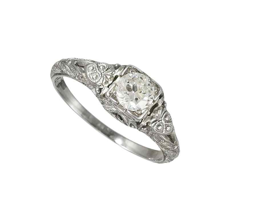 Appraisal: K RETRO DECO FILIGREE DIAMOND SOLITAIRE RING K white gold