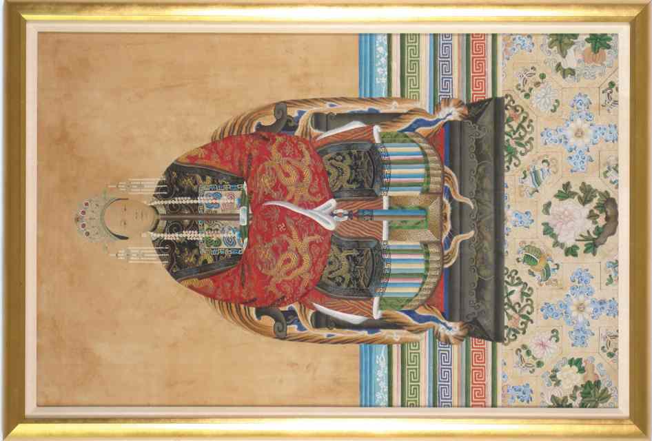 Appraisal: CHINESE MIXED MEDIA PAINTING ON PANEL depicting a seated empress