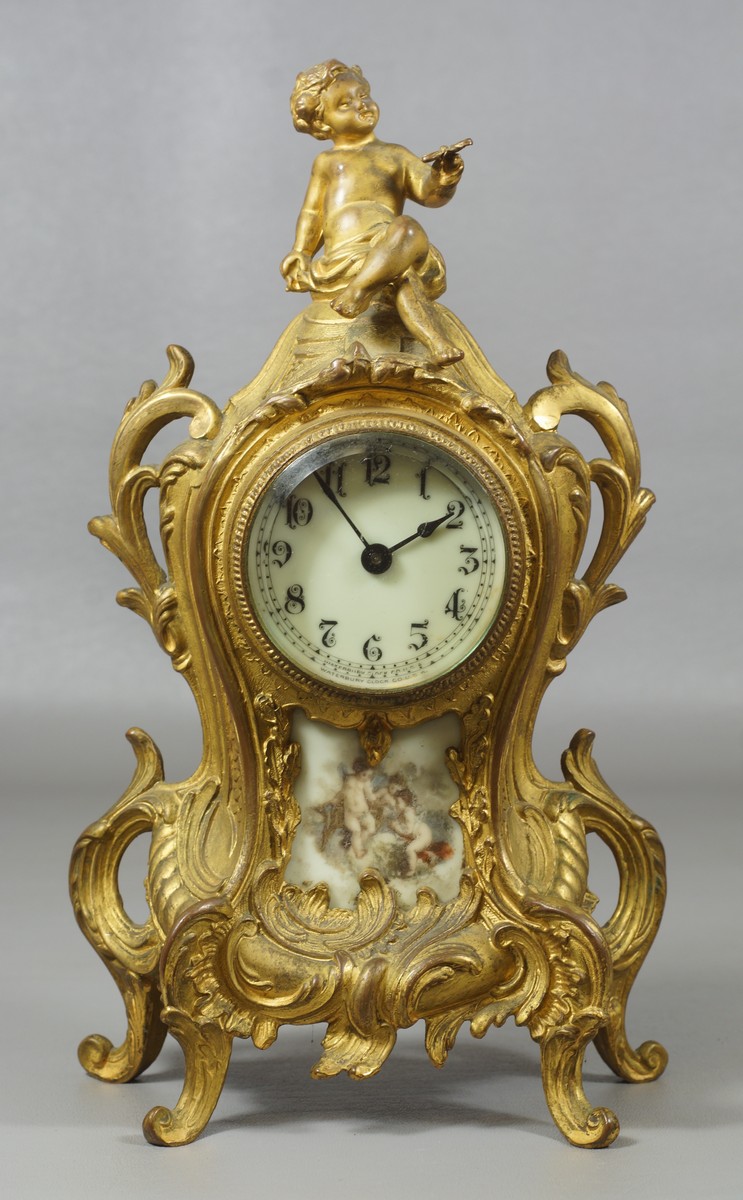 Appraisal: Waterbury French Style Gilt Metal Mantle Clock Rocaille Decoration with