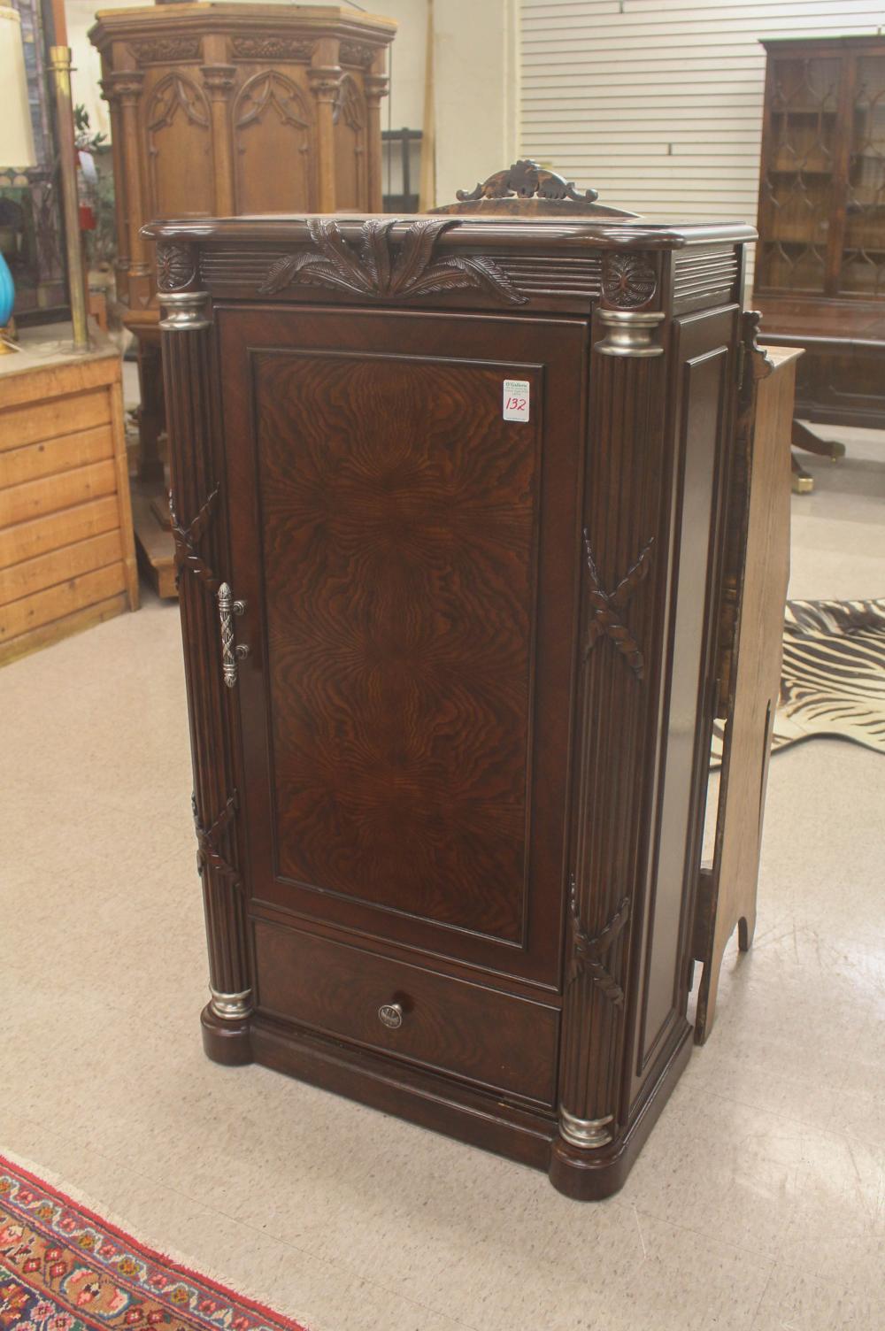 Appraisal: MARBLE-TOP MAHOGANY BARWARE CABINET made in Vietnam for Oasis Home