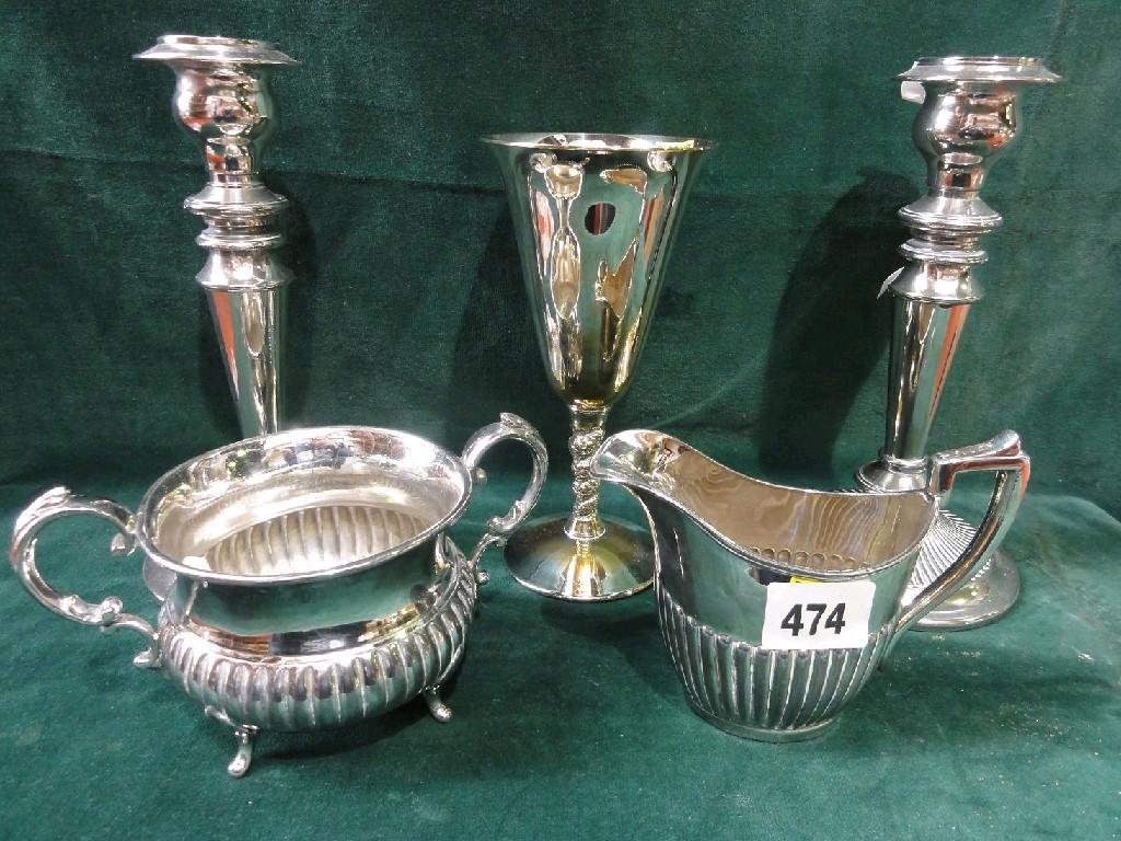 Appraisal: A quantity of silver plated wares including teawares with gadrooned