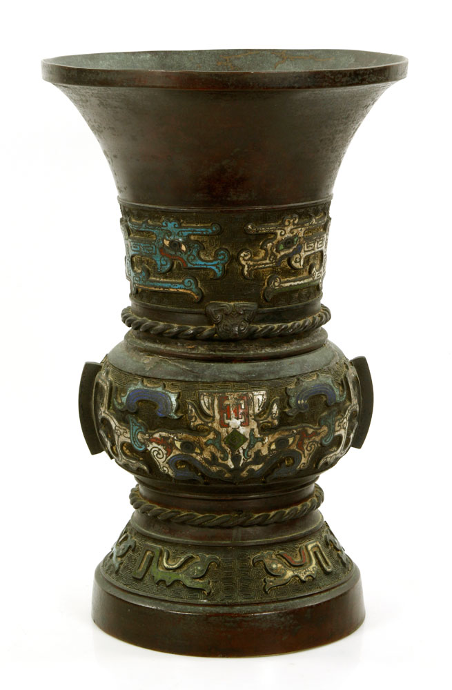 Appraisal: - Antique Chinese Bronze Champleve Vase Antique Chinese vase bronze