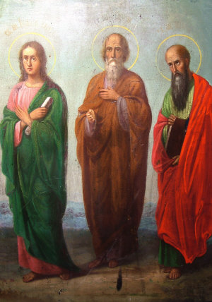 Appraisal: An th th Century Icon depicting three saints standing full-length