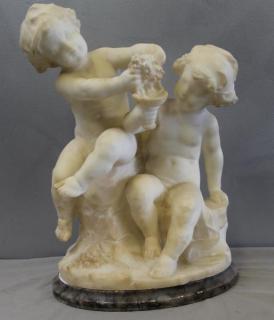 Appraisal: Unsigned Antique Marble Sculpture of Putti From a Sutton Place