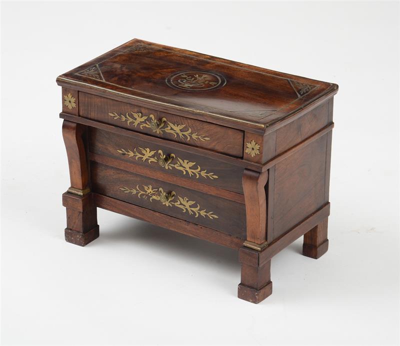 Appraisal: Empire Brass-Inlaid Mahogany Miniature Commode x x in Provenance Martha