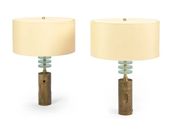 Appraisal: A pair of Gianni Vallino contemporary brass and glass Found