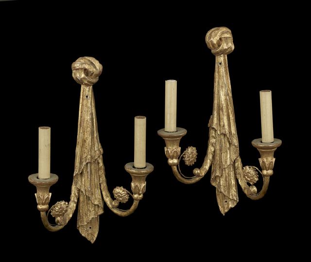 Appraisal: Pair of Northern Italian Two-Light Drape Appliques composed of carved