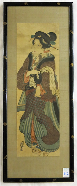 Appraisal: JAPANESE WOODCUT late th century a beautiful woman Image measures