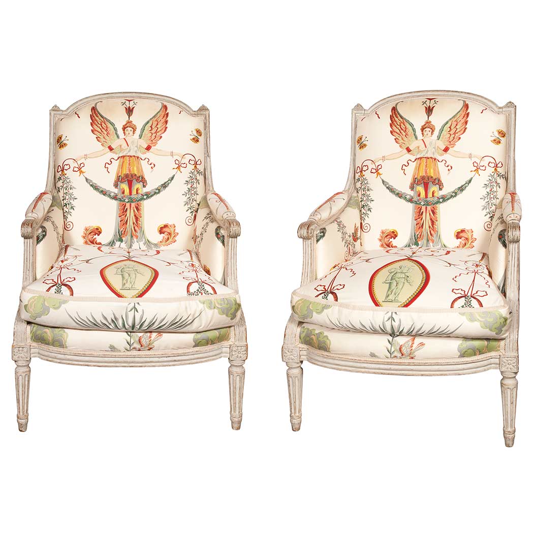 Appraisal: Pair of Louis XVI Painted Bergeres a la Reine Martin