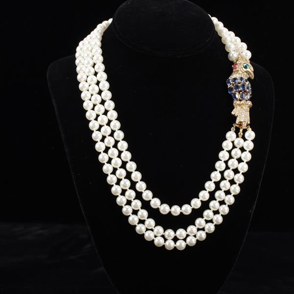 Appraisal: DeNicola multi strand faux pearl necklace with figural jeweled gold