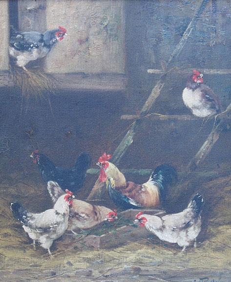 Appraisal: A PRECHN A ladder in a chicken coop signed oil