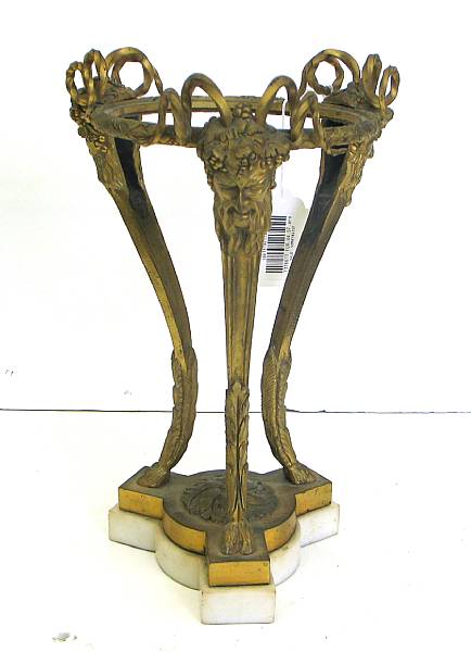 Appraisal: A Neoclassical style gilt bronze and marble tripod stand late