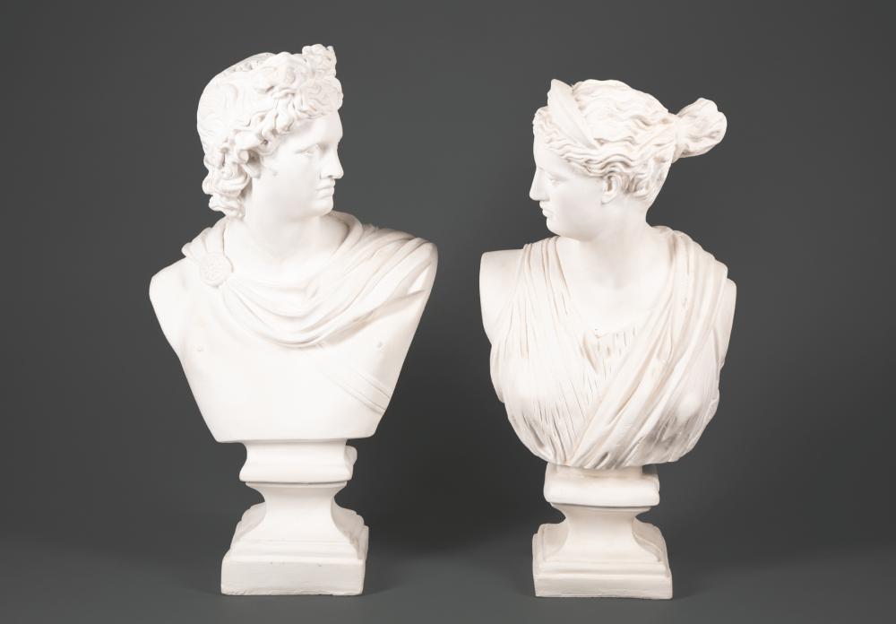 Appraisal: Pair of Plaster Busts after Diane Chasseresse and Apollo Belvedere