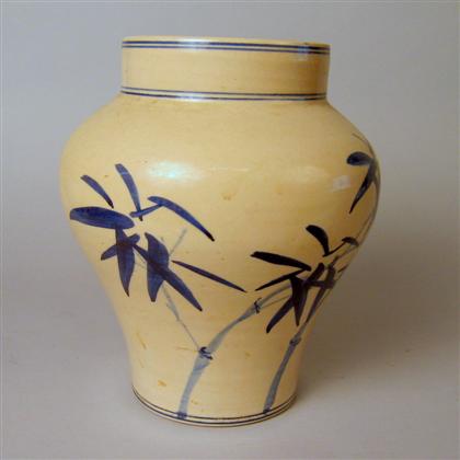 Appraisal: Korean blue underglaze jar mid th century Of wide shoulder