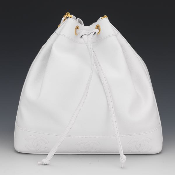 Appraisal: CHANEL WHITE CAVIAR LEATHER BUCKET BAG x x White caviar