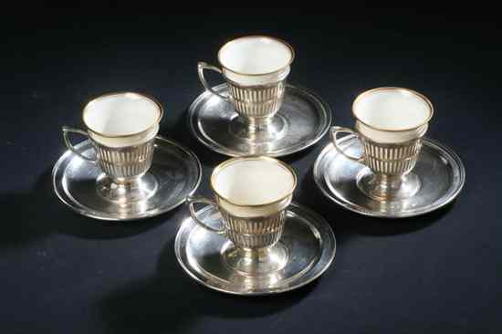 Appraisal: SET SIX TOWLE STERLING SILVER DEMITASSE CUPS AND UNDERTRAYS Openwork