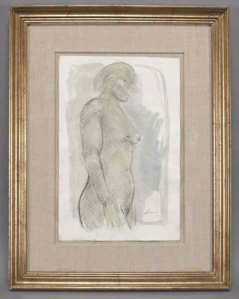 Appraisal: Jose Luis Cuevas ''Nude'' graphite andwatercolor Site ''H x ''W