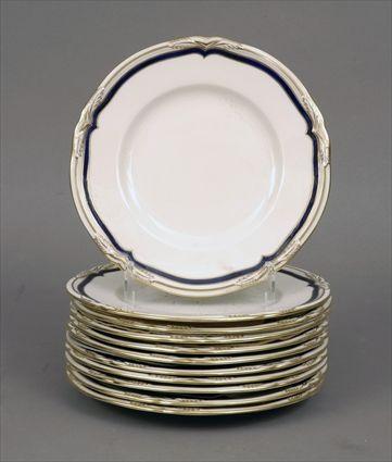 Appraisal: Eleven Minton Gilt and Cobalt-Blue Banded Porcelain Plates Retailed by