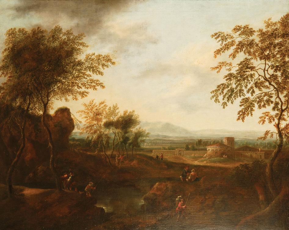 Appraisal: CIRCLE OF THOMAS PATCH An extensive Italianate landscape with figures