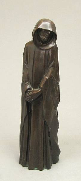 Appraisal: An American patinated bronze figure of a cowled monk E