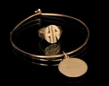 Appraisal: A Gold Charm Bracelet and an HR Monogram Ring k