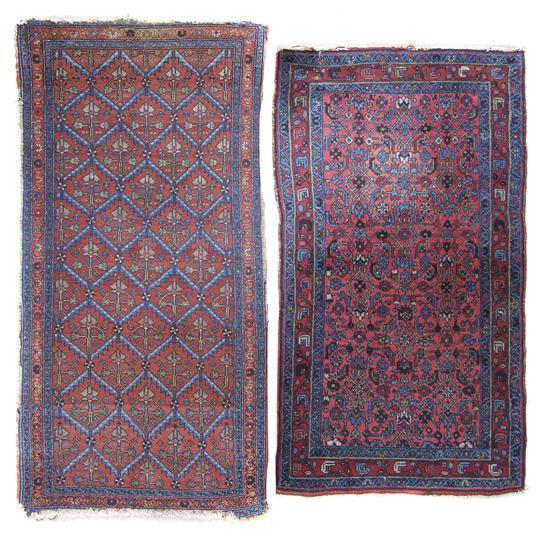 Appraisal: Two Persian Wool Mats each with red ground Largest feet