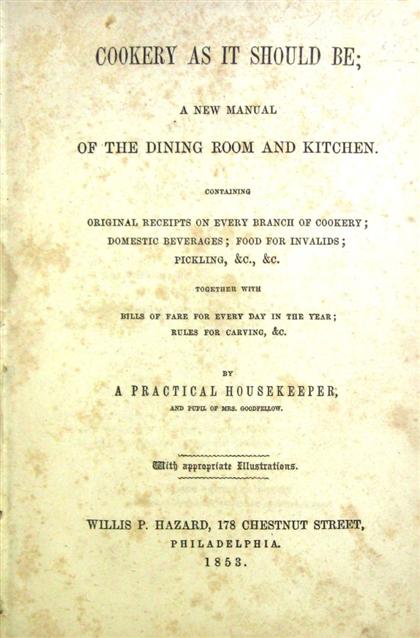 Appraisal: vol Cookery As It Should Be A New Manual of