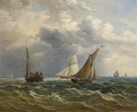 Appraisal: JOHN MOORE OF IPSWICH - FISHING BOATS OUT AT SEA