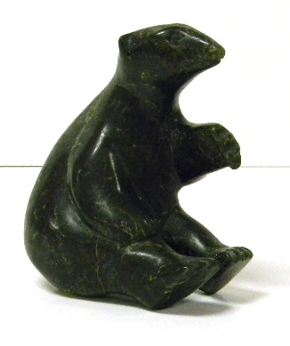 Appraisal: Inuit stone figure seated bear green marbled stone scratches to