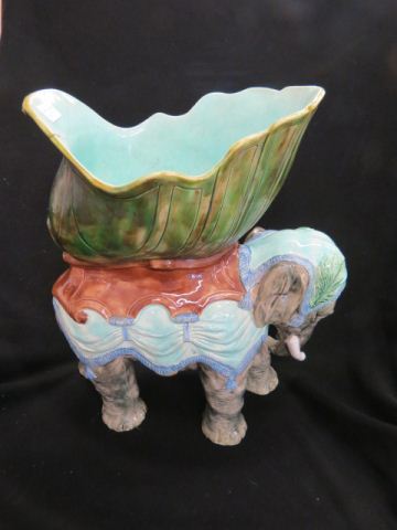 Appraisal: Majolica Pottery Figural Planterwith elephant tall long reapair to back