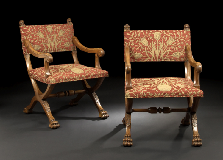 Appraisal: Pair of Italian Renaissance Revival Fruitwood Armchairs fourth quarter th