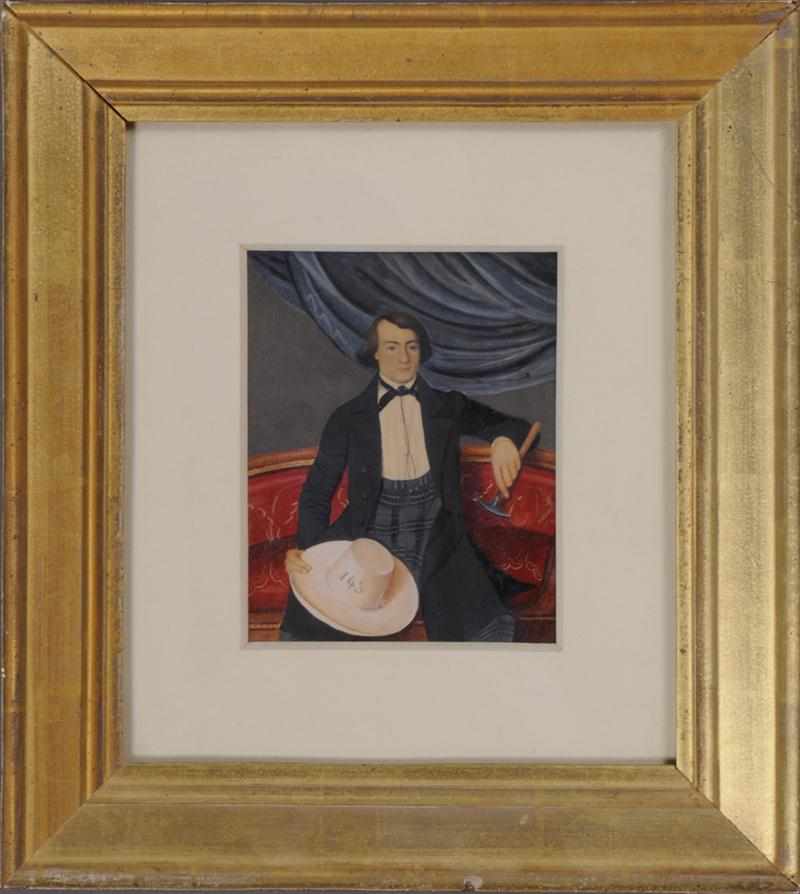 Appraisal: AMERICAN SCHOOL TH C PORTRAIT OF A GENTLEMAN UPHOLSTERER Watercolor