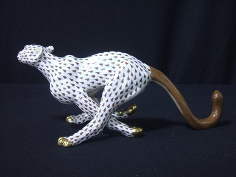 Appraisal: HEREND CHEETAH FIGURE first edition with chocolate fishnet - h