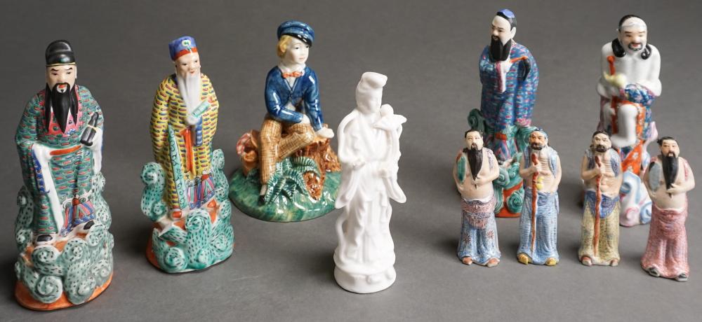 Appraisal: GROUP WITH NINE PREDOMINATELY ASIAN POLYCHROME CERAMIC FIGURES AND A