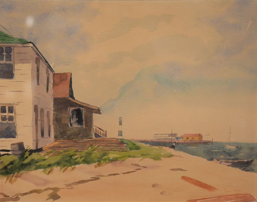 Appraisal: John Cuthbert Hare American - beach with lighthouse watercolor on