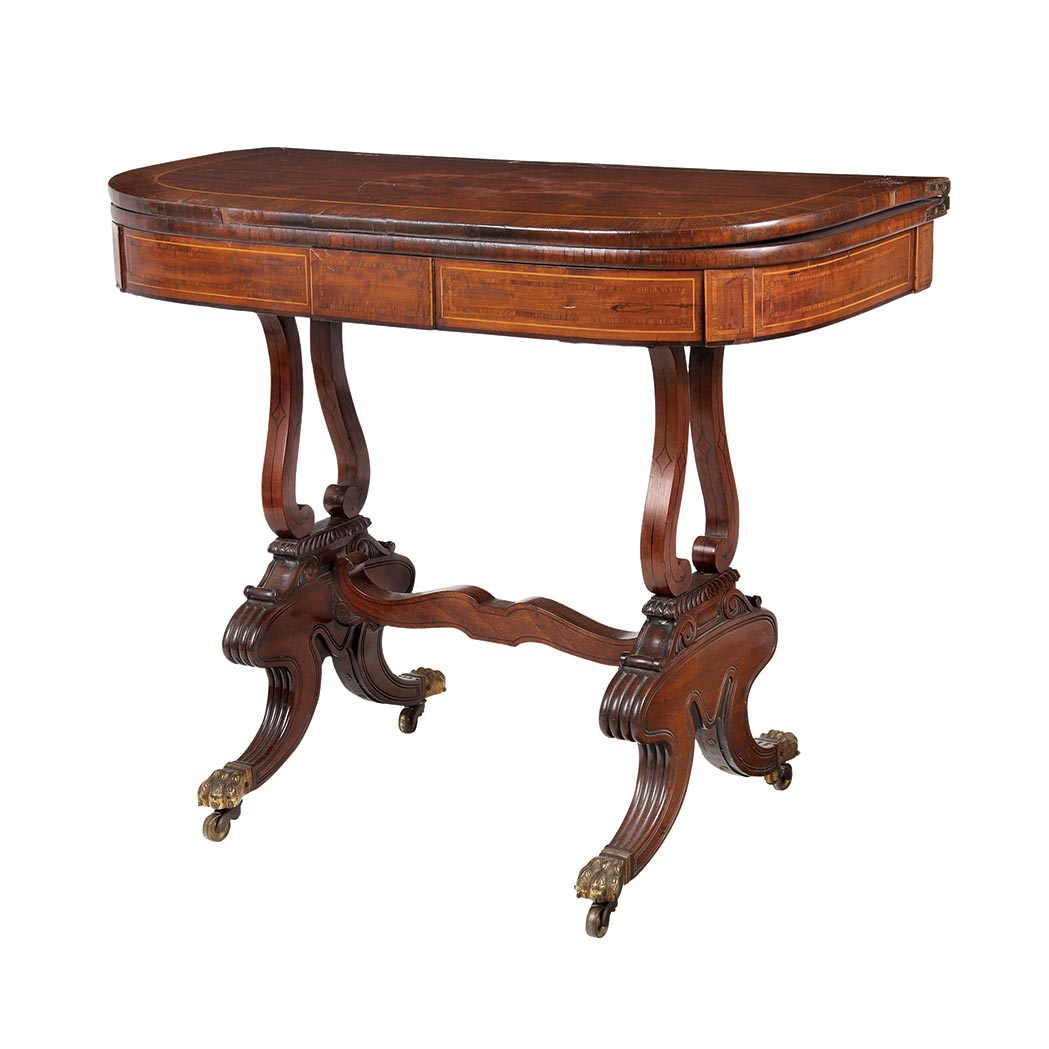 Appraisal: Irish Regency Ebony Banded Rosewood and Mahogany Fold-Over Games Table