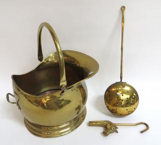 Appraisal: Antique Brass Coal Kettle Muffin Warmer Antique Brass Coal Kettle