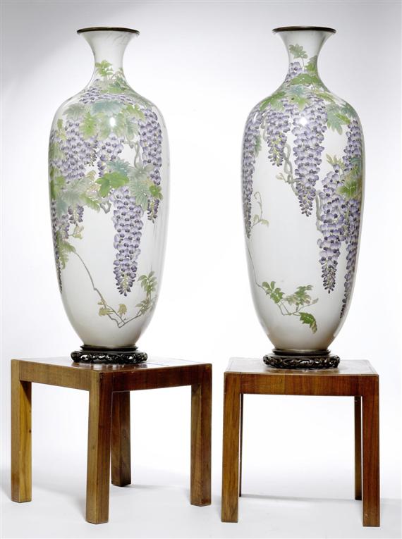 Appraisal: A PAIR OF LARGE CLOISONN VASES Japan Meiji period height