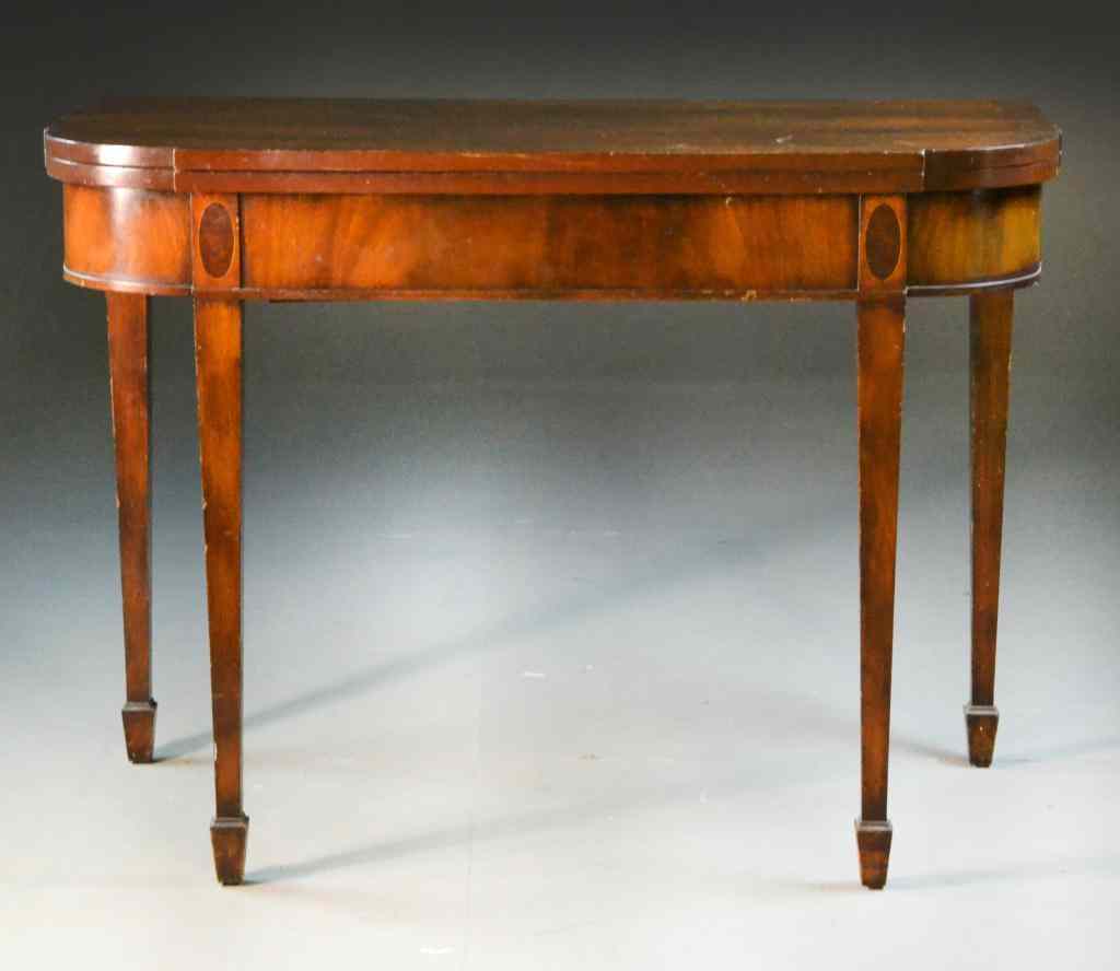 Appraisal: Mahogany D-shaped Flip Top Game TableFlip-top has rounded corners decorative