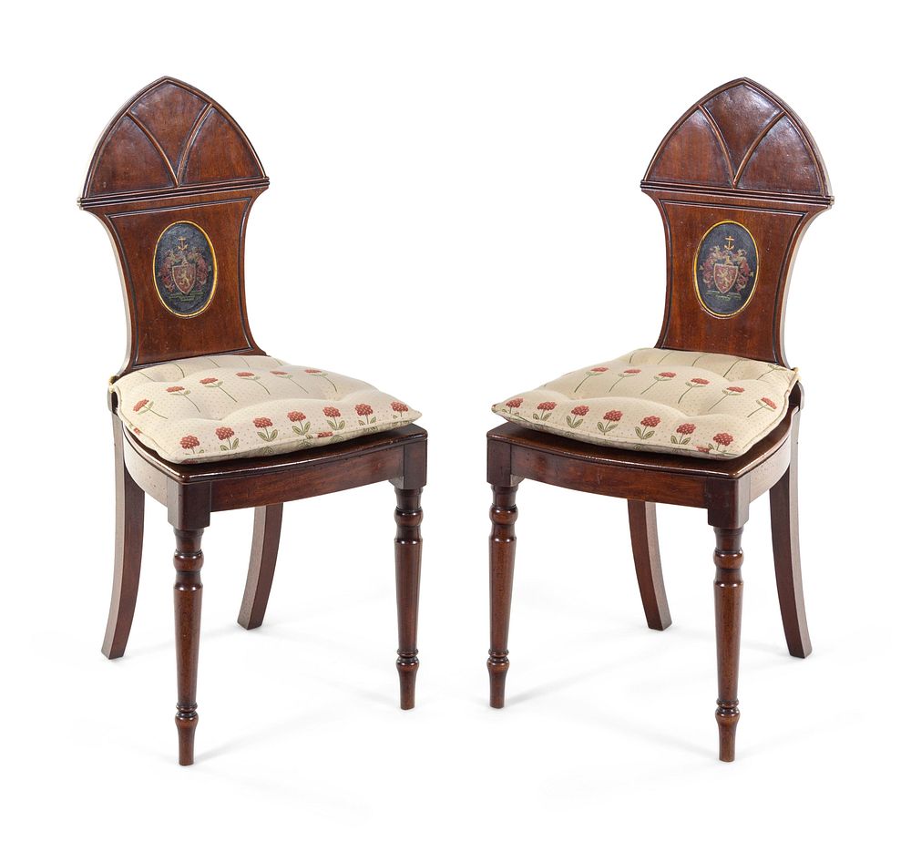 Appraisal: A Pair of Regency Style Mahogany Hall Chairs A Pair