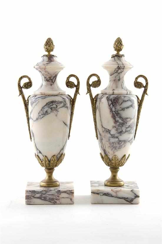 Appraisal: Pair French ormolu-mounted marble urns second half th century cream