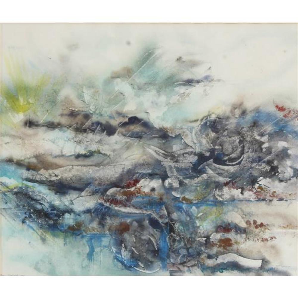 Appraisal: ELLEN MALSCH WISCONSIN DENMARK - ABSTRACT SHORELINE WITH WAVES WATERCOLOR